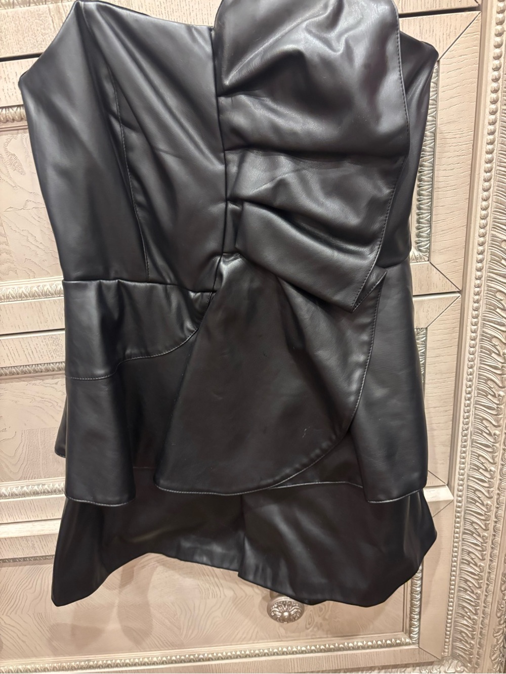 DO+BE Black Faux Leather Strapless Ruffle Peplum Jumpsuit